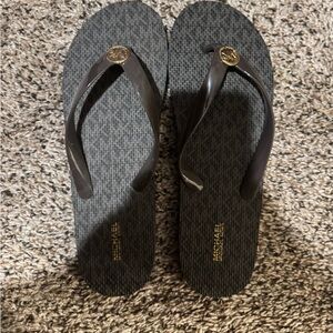 Michael Kors Black Sandals with Gold Emblem